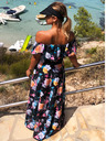 numoco Rochie lungă cu volane - negru + flori colorate Numoco