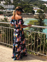 numoco Rochie lungă cu volane - negru + flori colorate Numoco