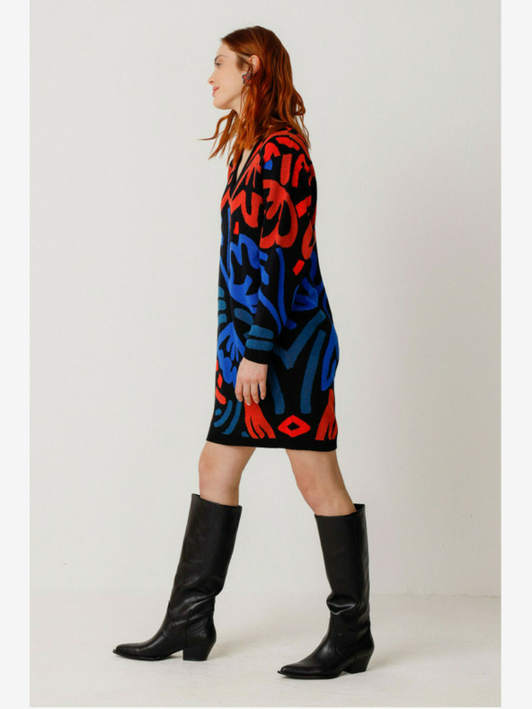 SKFK Rochie pulover pentru femei cu model albastru-portocaliu SKFK