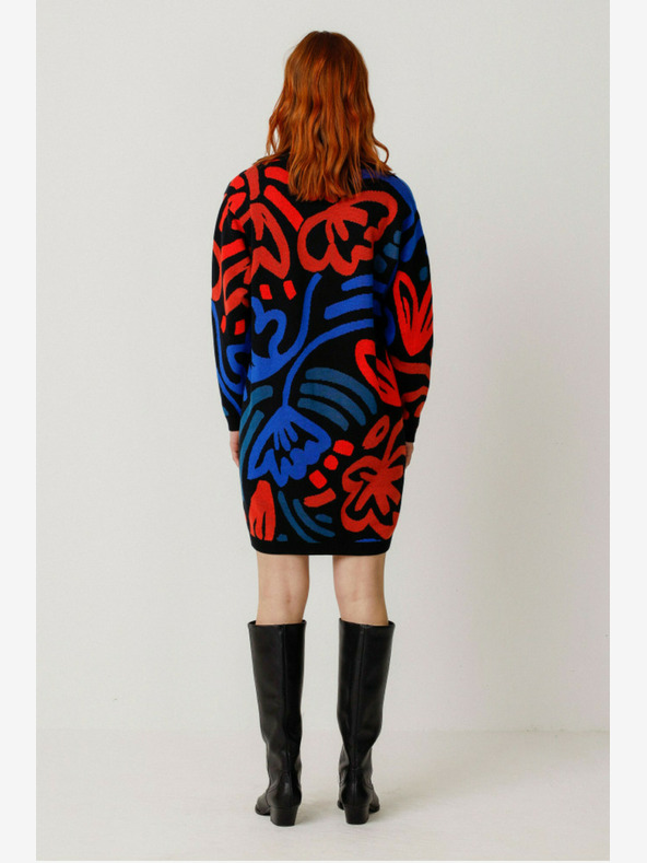SKFK Rochie pulover pentru femei cu model albastru-portocaliu SKFK