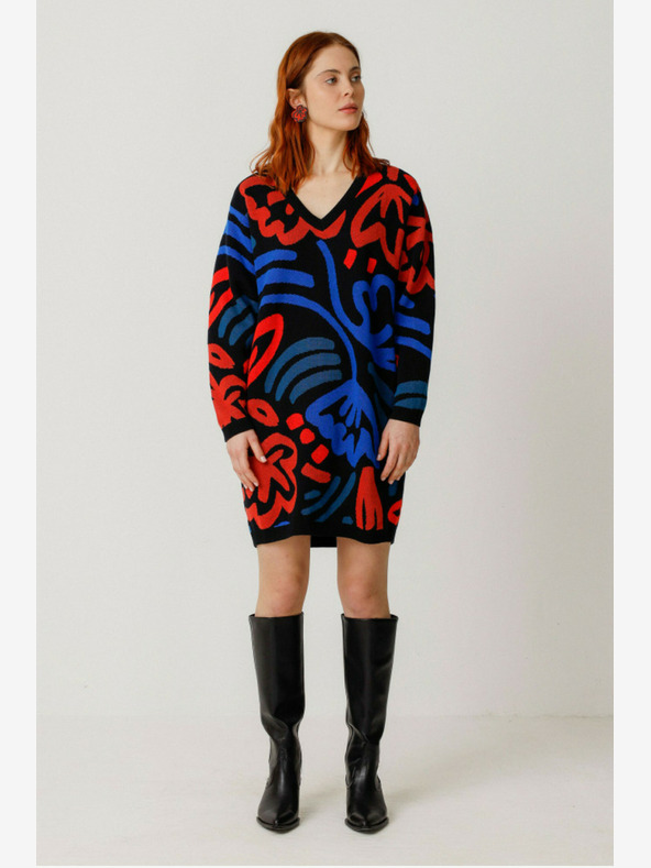 SKFK Rochie pulover pentru femei cu model albastru-portocaliu SKFK