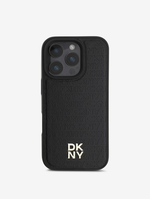 DKNY DKNY PU Leather Repeat Pattern Stack Logo MagSafe Back Cover pentru iPhone 16 Pro Black