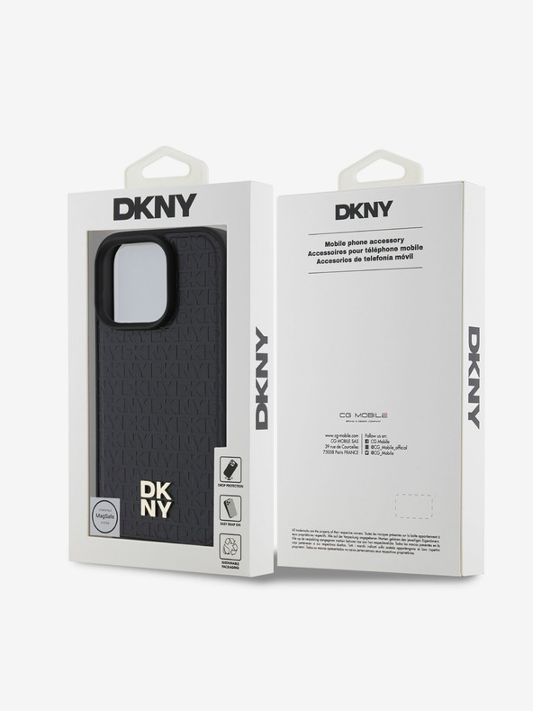 DKNY DKNY PU Leather Repeat Pattern Stack Logo MagSafe Back Cover pentru iPhone 16 Pro Black