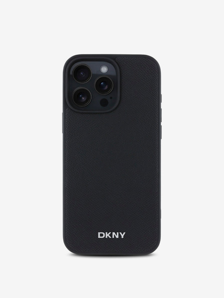 DKNY DKNY PU piele Silver Metal Logo Magsafe Back Cover pentru iPhone 16 Pro Max negru