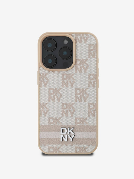 DKNY DKNY PU Leather Checkered Pattern și Stripe Back Cover pentru iPhone 16 Pro Pink