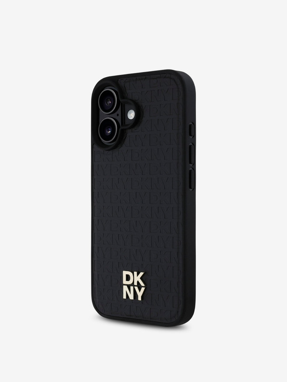 DKNY DKNY PU Leather Repeat Pattern Stack Logo MagSafe Back Cover pentru iPhone 16 negru
