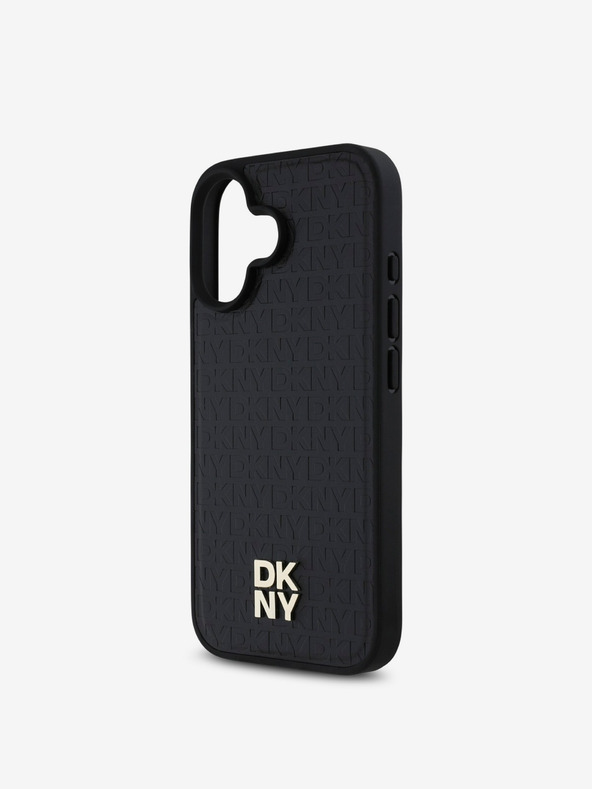 DKNY DKNY PU Leather Repeat Pattern Stack Logo MagSafe Back Cover pentru iPhone 16 negru