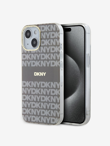 DKNY PC/TPU Repeat Pattern Tonal Stripe Magsafe Back Cover pentru iPhone 15 bej DKNY