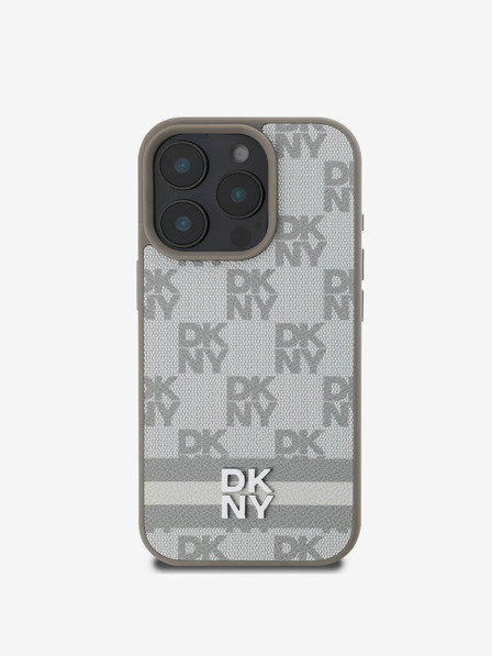 DKNY DKNY PU Leather Checkered Pattern și Stripe Back Cover pentru iPhone 16 Pro Max Bej