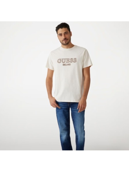 Guess Jeans Tricou alb pentru bărbați cu inscripție Guess jeans