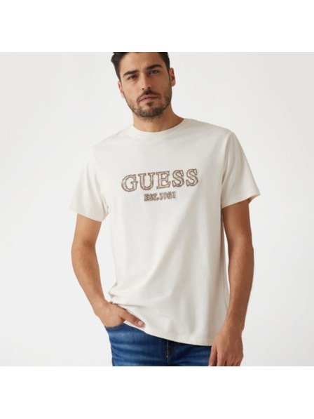 Guess Jeans Tricou alb pentru bărbați cu inscripție Guess jeans