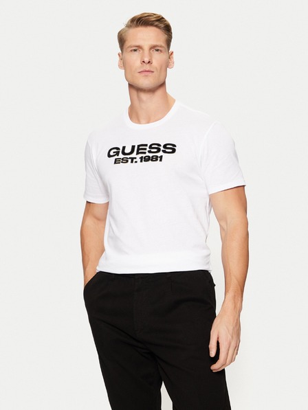 Guess Jeans Tricou alb pentru bărbați cu inscripție G011 Guess jeans