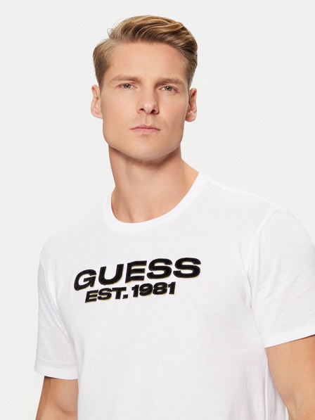 Guess Jeans Tricou alb pentru bărbați cu inscripție G011 Guess jeans