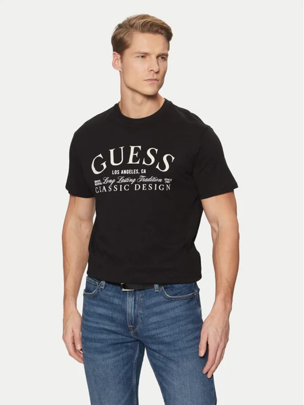 Guess Jeans Tricou bărbătesc negru cu text jblk Guess jeans