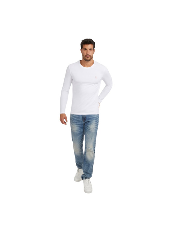 Guess Jeans Tricou bărbătesc alb cu mânecă lungă Guess jeans