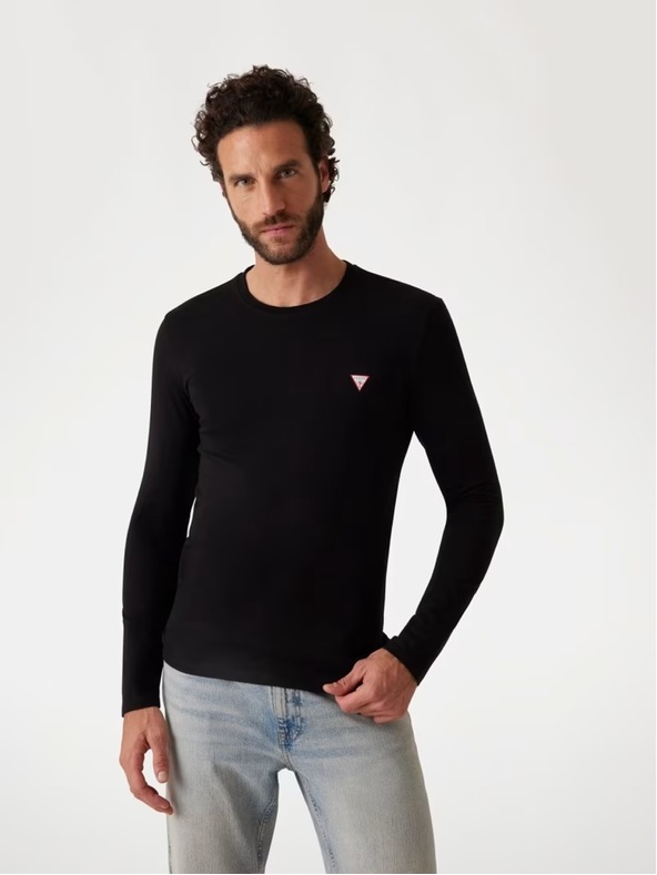 Guess Jeans Tricou bărbătesc negru cu mânecă lungă Guess jeans
