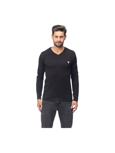Guess Jeans Tricou bărbătesc negru cu mânecă lungă v-neck Guess jeans