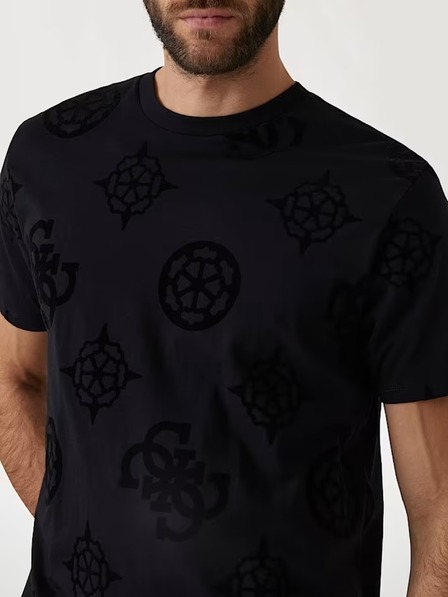 Guess Jeans Tricou bărbătesc negru cu imprimeu bujori Guess jeans