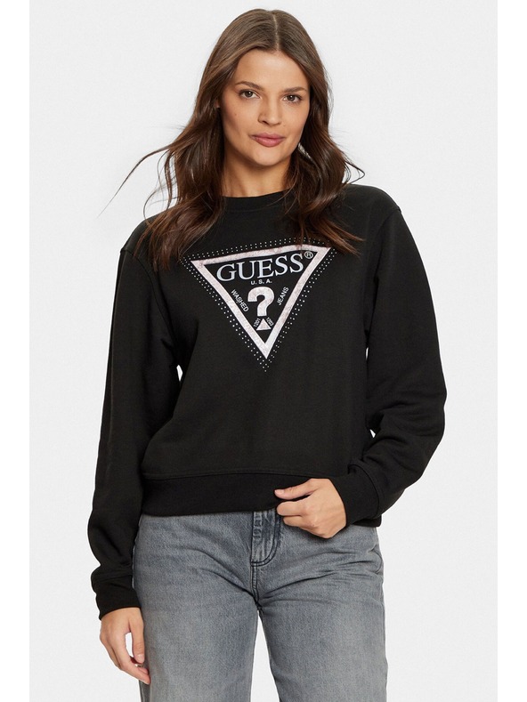 Guess Jeans Hanorac damă negru Python cu logo mare triunghiular Guess jeans