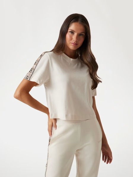 Guess Jeans Tricou alb cu logo pe umeri Guess jeans