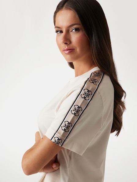 Guess Jeans Tricou alb cu logo pe umeri Guess jeans
