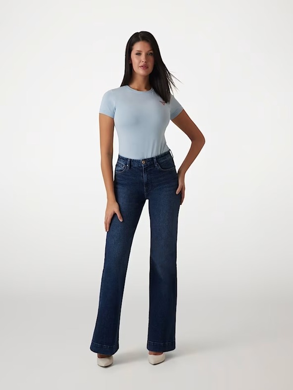 Guess Jeans Tricou întins alb cu logo triunghiular Guess jeans