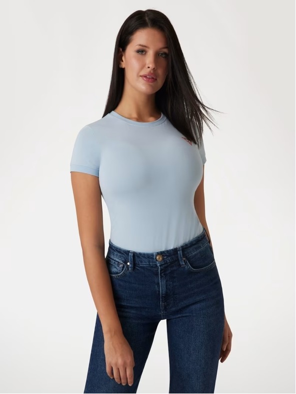 Guess Jeans Tricou întins alb cu logo triunghiular Guess jeans