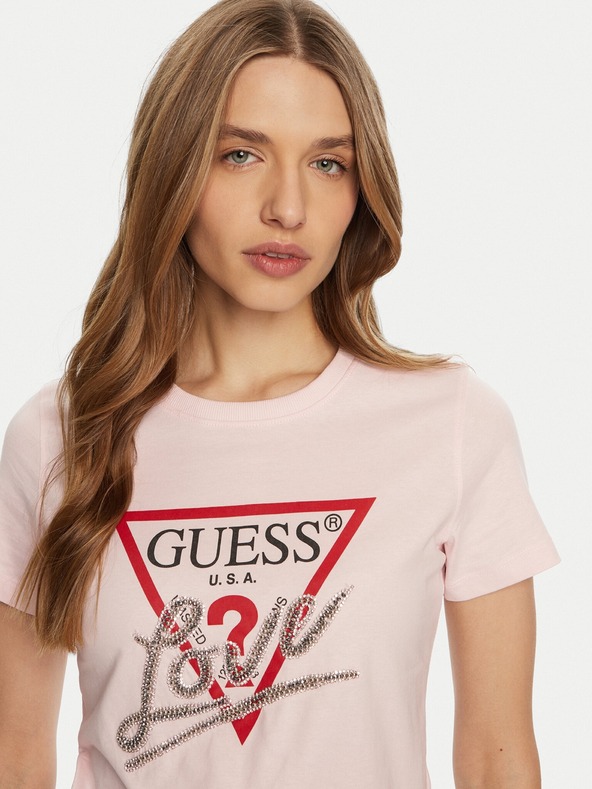 Guess Jeans Tricou roz deschis pentru femei Love Guess jeans