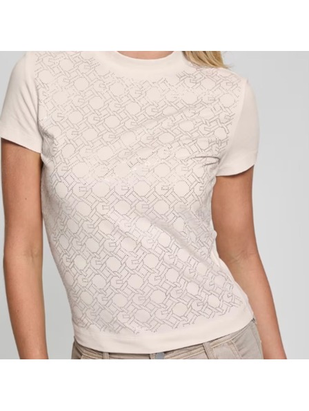 Guess Jeans Tricou damă crem cu imprimeu Guess Jeans