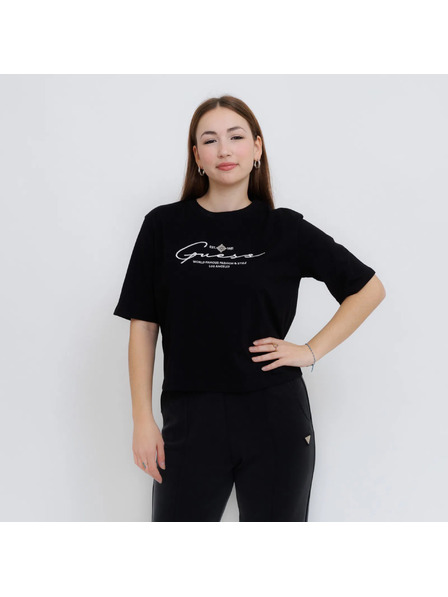 Guess Jeans Tricou damă negru cu semnatură Guess Jeans