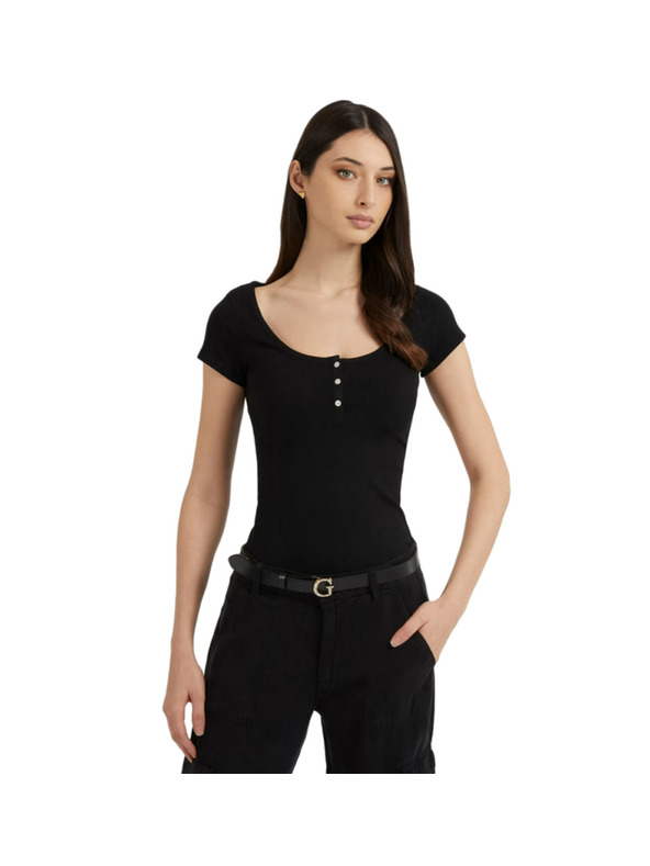 Guess Jeans Tricou damă negru cu nasturi Guess Jeans