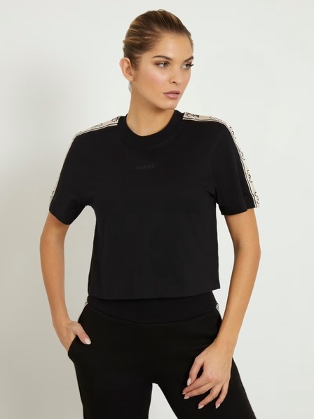 Guess Jeans Tricou damă negru cu logo pe umeri Guess Jeans