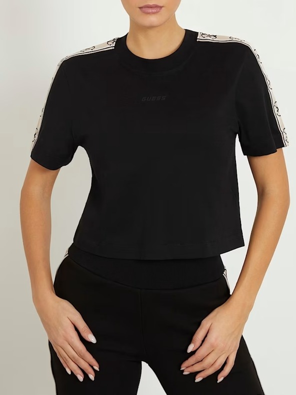 Guess Jeans Tricou damă negru cu logo pe umeri Guess Jeans