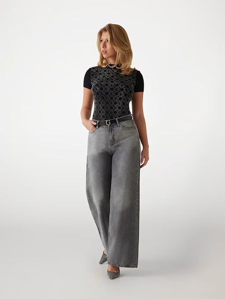 Guess Jeans Tricou damă negru cu imprimeu Guess Jeans
