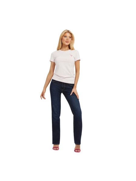 Guess Jeans Tricou damă roz deschis cu logo mini triunghiular Guess Jeans