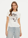 Guess Jeans Tricou damă alb Eco Duchess cu corset grafic Guess Jeans