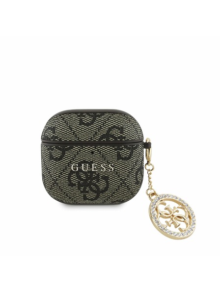 Guess Guess 4G Script PC/PU Charm Husă pentru AirPods 4 Maro