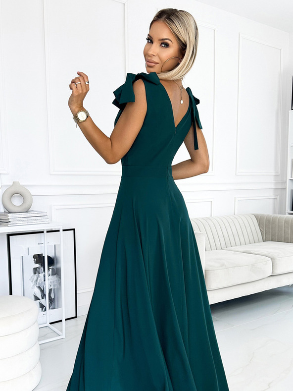 numoco Rochie lungă cu decolteu în inimă și legături pe umeri - verde Numoco ELENA