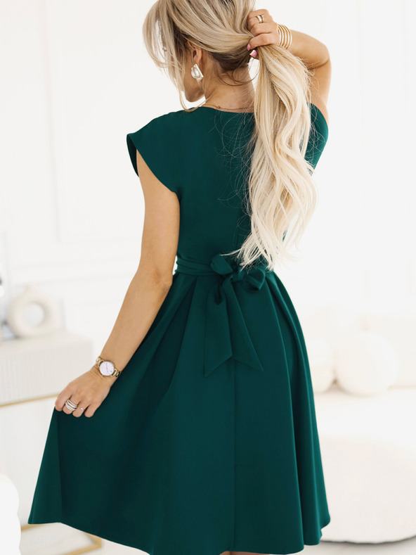 numoco Rochie verde cu decolteu evazat pentru femei Numoco