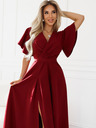 numoco Rochie lungă cu croială, mânecă și decolteu pentru femei Numoco burgundy