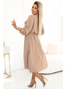 numoco Rochie midi tip cămașă cu nasturi aurii și cravată - MOCHA MOUSSE