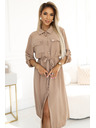 numoco Rochie midi tip cămașă cu nasturi aurii și cravată - MOCHA MOUSSE