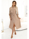 numoco Rochie midi tip cămașă cu nasturi aurii și cravată - MOCHA MOUSSE