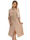 numoco Rochie midi tip cămașă cu nasturi aurii și cravată - MOCHA MOUSSE