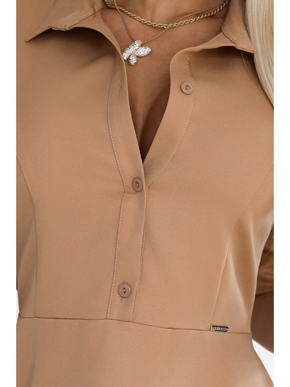 numoco Flowy Shirt Dress with Belt - MOCHA MOUSSE