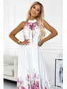 numoco Rochie maxi plisată din satin - alb cu flori roz Numoco ESTER
