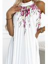 numoco Rochie maxi plisată din satin - alb cu flori roz Numoco ESTER