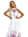 numoco Rochie maxi plisată din satin - alb cu flori roz Numoco ESTER