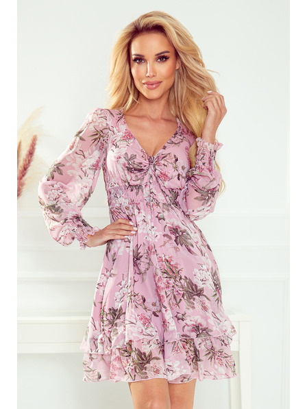 numoco Rochie roz din șifon floral pentru femei Numoco