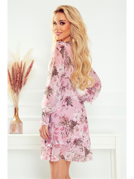 numoco Rochie roz din șifon floral pentru femei Numoco
